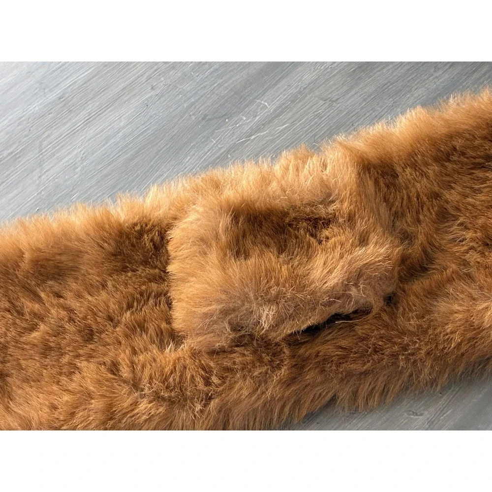 Banana Republic Faux Fur Stole Cognac Brown Animal Print Silk Lining Scarf